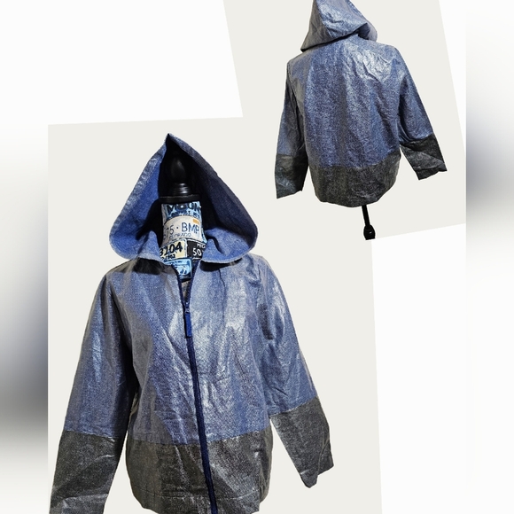 Kate Spade SATURDAY Waxed Linen Lightweight Rain Jacket Large Colorblock - Picture 1 of 9